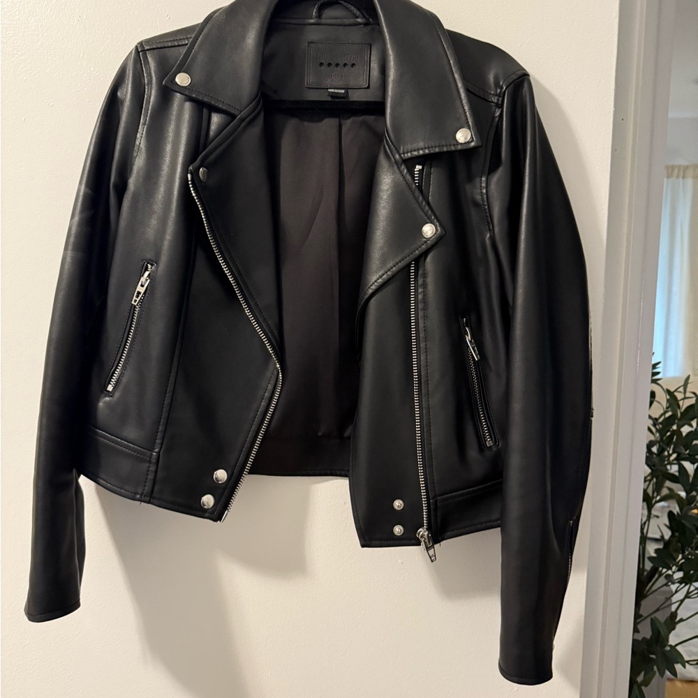 Blank NYC Black Leather Moto Jacket Asymmetrical Design